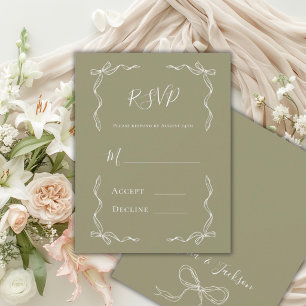 French Vintage Hand Drawn Deep Sage Wedding RSVP Card