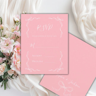 French Vintage Hand Drawn Pastel Pink Wedding RSVP Card