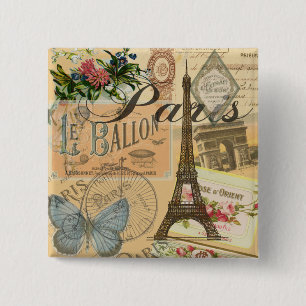 French Vintage Paris Travel 2 Inch Square Button