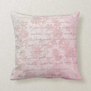 French Vintage Pink Floral Throw Pillow