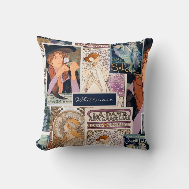 French Vintage Poster Art Collage Personalized Throw Pillow (Front)