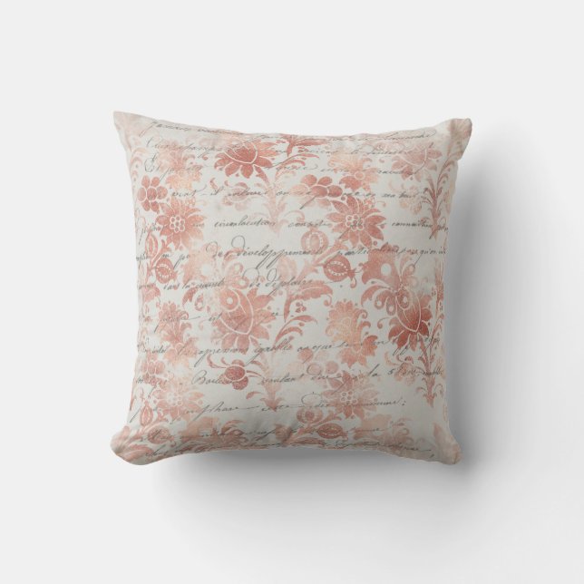 French Vintage Rose Gold Floral Throw Pillow (Front)