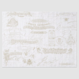 French Vintage Script Ephemera Typography Floral Tissue Paper