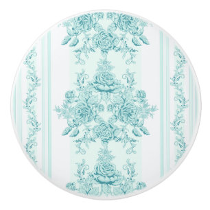 French,Vintage,shabby chic,pattern,victorian,turqu Ceramic Knob