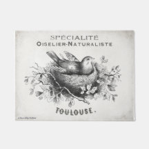 French vintage style doormat with bird in nest.