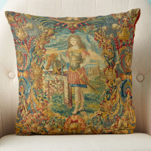 French Vintage Tapestry Jewel Tones Colourful Throw Pillow