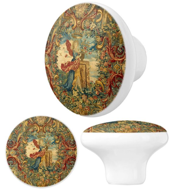 French Vintage Tapestry Jewel Tones Elegant  Ceramic Knob (Add elegance to your furniture or cabinets with these French vintage tapestry pattern ceramic knobs!)