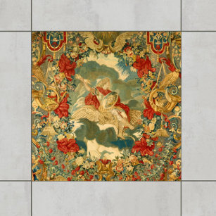 French Vintage Tapestry Pattern Jewel Tones  Tile