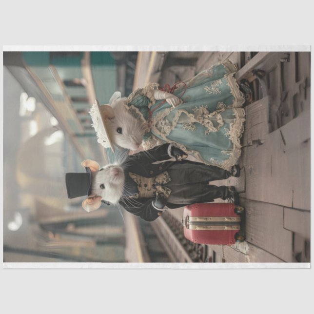 French Vintage Travelling Mice Decoupage  Tissue Paper (Front)