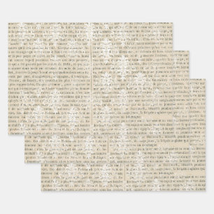 French Vintage White Damask Newsprint Wrapping Paper Sheet