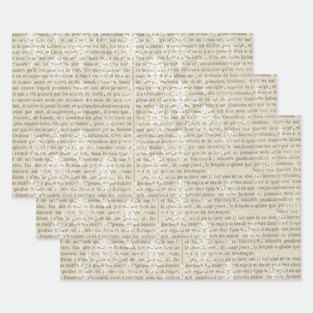 French Vintage White Damask Newsprint Wrapping Paper Sheet (Set)