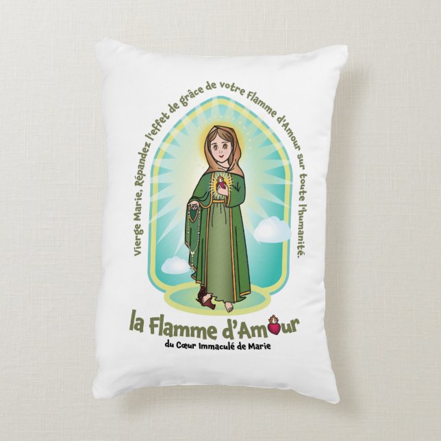 French WHT Bg Kids FOL Mary Icon + Unity Prayer  Accent Pillow (Back(Vertical))