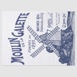French Windmill Blue Typography Decoupage Old Text Tissue Paper