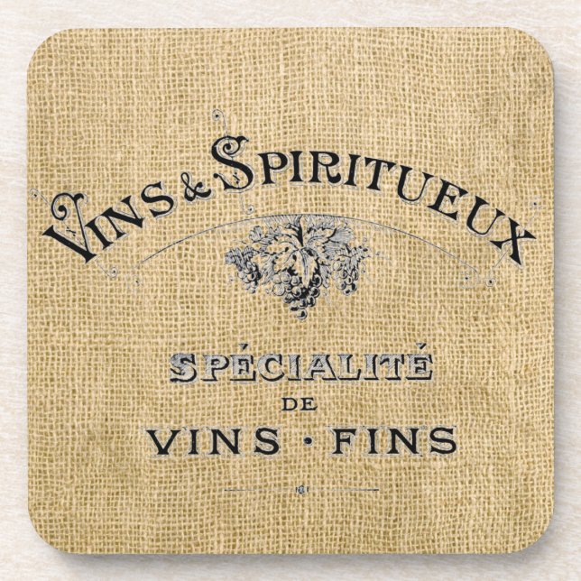 French Wine Ad on Burlap Coaster (Front)