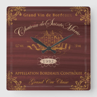 French Wine Label Chateau Clock Vintage look