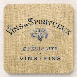 French Wine on Burlap Coaster