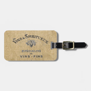 French Wine on Burlap Luggage Tag