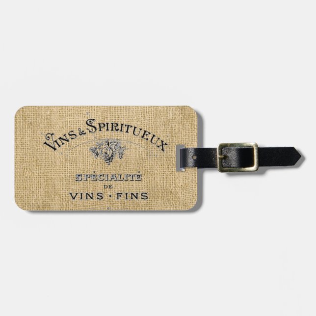 French Wine on Burlap Luggage Tag (Front Horizontal)