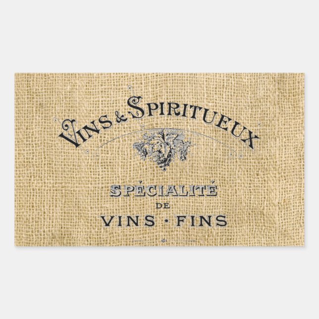 French Wine on Burlap Sticker (Front)