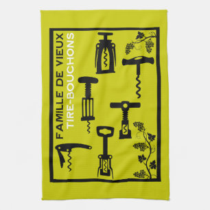 French Wine Vintage Cork Screw Cottagecore Kitchen Towel