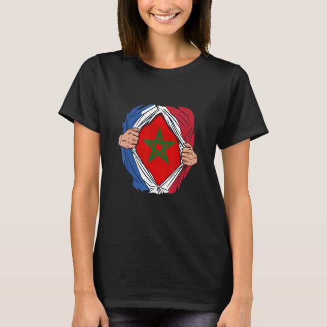 French with Moroccan roots Maroc Flag with France T-Shirt (Front)