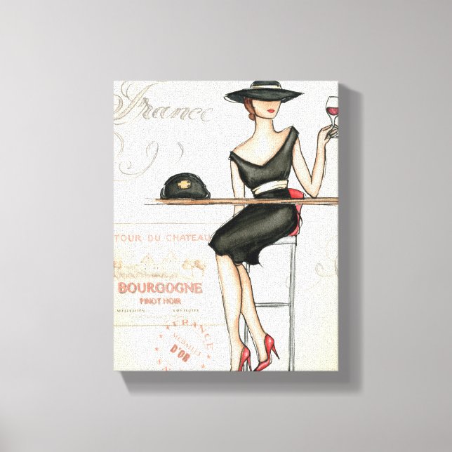 French Woman Drinking Red Wine Canvas Print (Front)