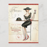 French Woman Drinking Red Wine