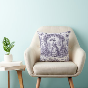 French Woman In a Garden Toile de Jouy Throw Pillow