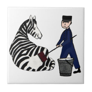 French Zookeeper Zebra Funny Stripes Vintage Tile