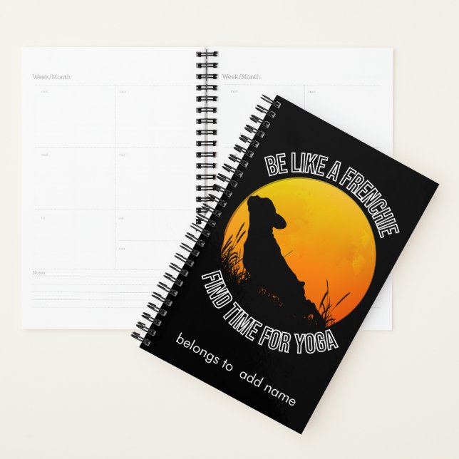 frenchi yoga on sunset black cover planner (Display)