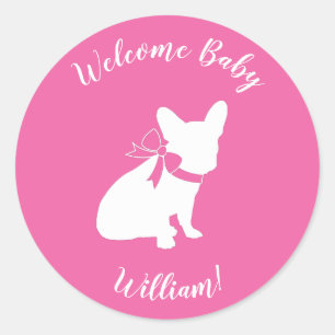 Frenchie Baby Shower French Bulldog Pink Classic Round Sticker