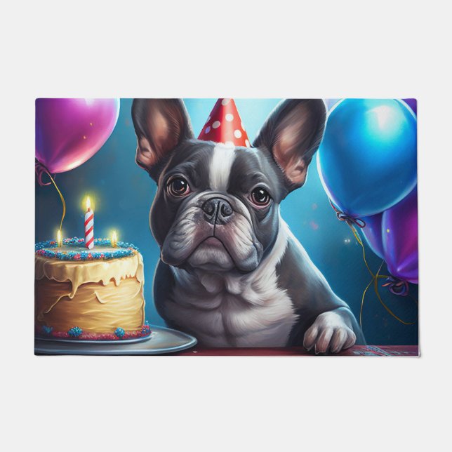 Frenchie Birthday Bash: A Cute French Bulldog Doormat (Front)