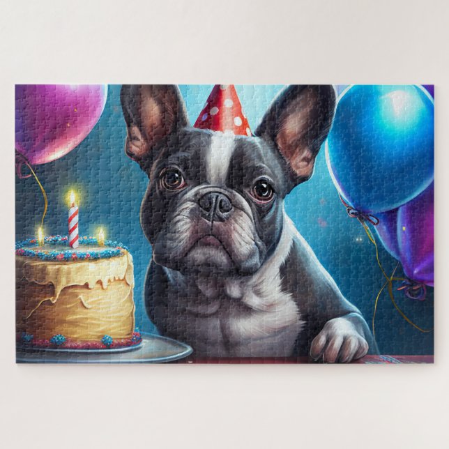 Frenchie Birthday Bash: A Cute French Bulldog Jigsaw Puzzle (Horizontal)