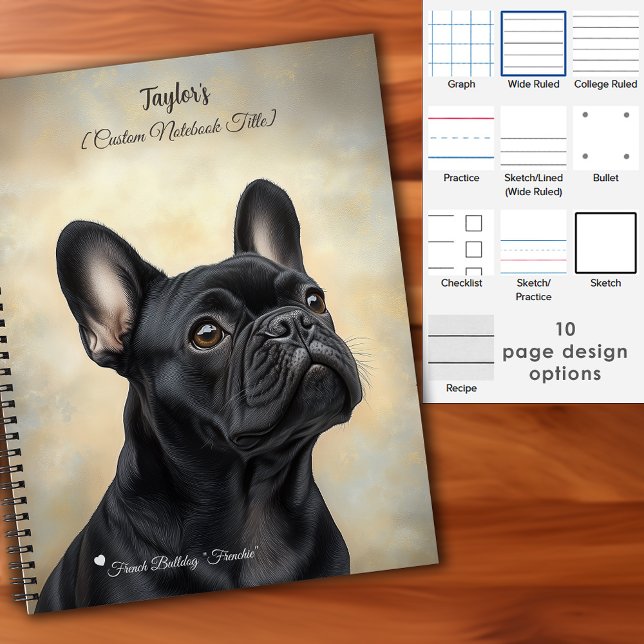 Frenchie Black French Bulldog Personalized Notebook (Frenchie Black French Bulldog Personalized Notebook with custom page options.)