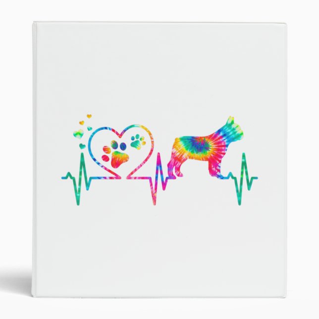 Frenchie Bulldog Mom Dad Heartbeat Tie Dye Gift Binder (Front)