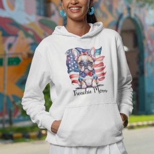 Frenchie Bulldog Mom Patriotic USA Flag Hoodie