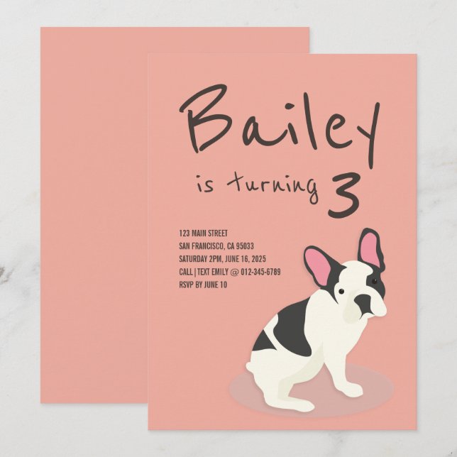 Frenchie Bulldog Puppy Dog Birthday Invitation (Front/Back)