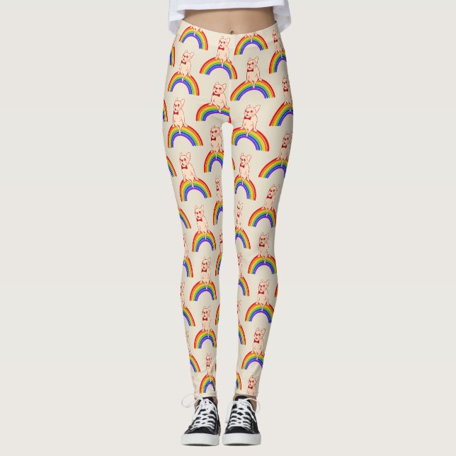 Frenchie celebrates Pride Month on LGBTQ rainbow Leggings (Front)