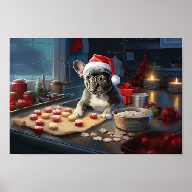 Frenchie Christmas Cookies Festive Holiday Poster (Front)