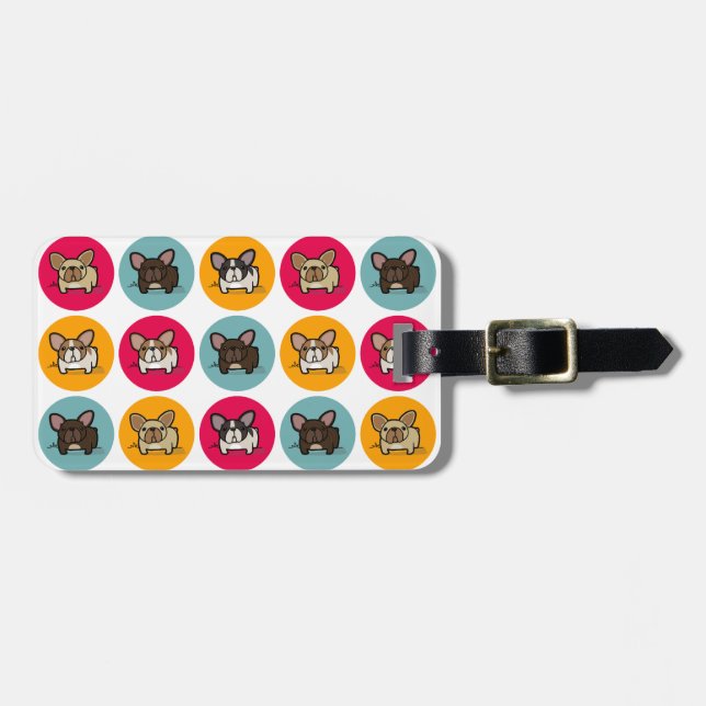 Frenchie Circles - Blue, Gold & Pink Luggage Tag (Front Horizontal)