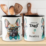 Frenchie Dog DAD Personalized Retro French Bulldog Two-Tone Coffee Mug<br><div class="desc">This French bulldog dog dad coffee mug features a cute and modern watercolor design with the saying "Frenchie Dad" for a funny and retro touch. It's perfect for dog lovers and dog dads. This French bulldog mug will be a favourite among frenchie lovers and dog lovers. COPYRIGHT © 2023 Judy...</div>