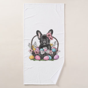 Frenchie Dog Easter Frenchie Dog Eggs Artwork T-Sh Bath Towel