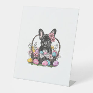 Frenchie Dog Easter Frenchie Dog Eggs Artwork T-Sh Pedestal Sign