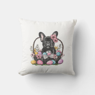 Frenchie Dog Easter Frenchie Dog Eggs Artwork T-Sh Throw Pillow