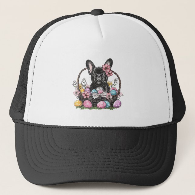 Frenchie Dog Easter Frenchie Dog Eggs Artwork T-Sh Trucker Hat (Front)