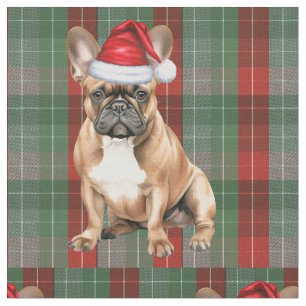 Frenchie Dog with a Red Green Plaid Holiday Fabric