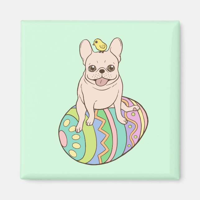 Frenchie & Easter Chick on Colourful Easter Egg Magnet (Front)