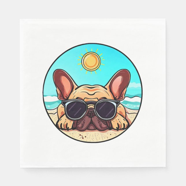 Frenchie Enjoying Beach Napkin (Front)