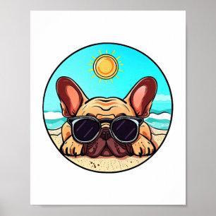 Frenchie Enjoying Beach Poster
