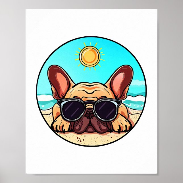 Frenchie Enjoying Beach Poster (Front)